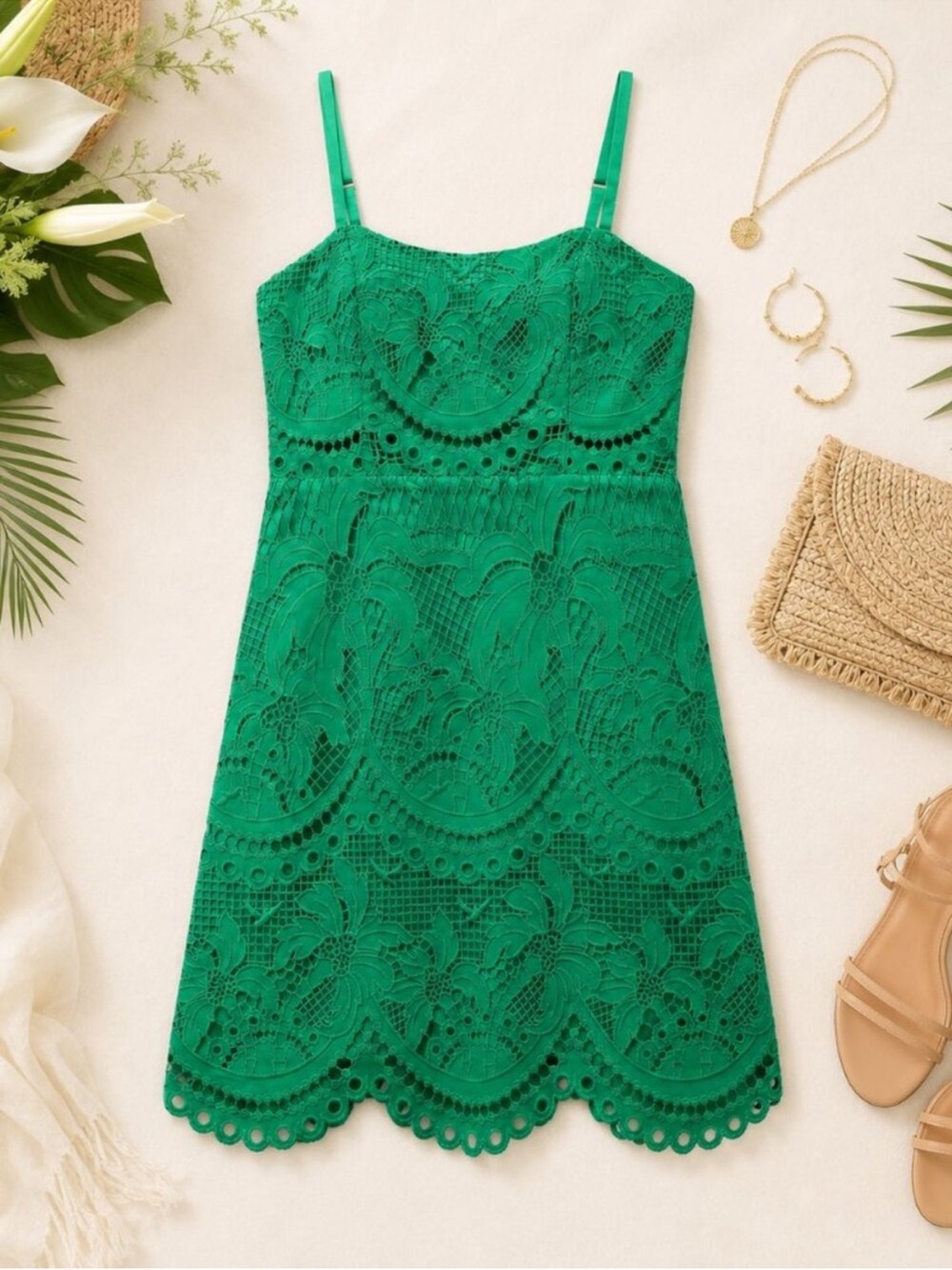 Lilly Pulitzer palms in paradise Lace Brazilian green Spaghetti-Strap Dress